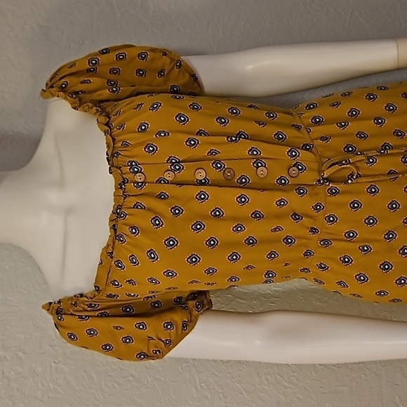 VTG Y2k Mustard Floral Ruffle Off Shoulder High-Low Prairie Boho Dress - Picture 4 of 8